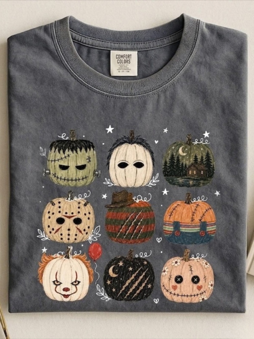 Comfort Colors Vintage Horror Characters Halloween Pumpkin Graphic Tee